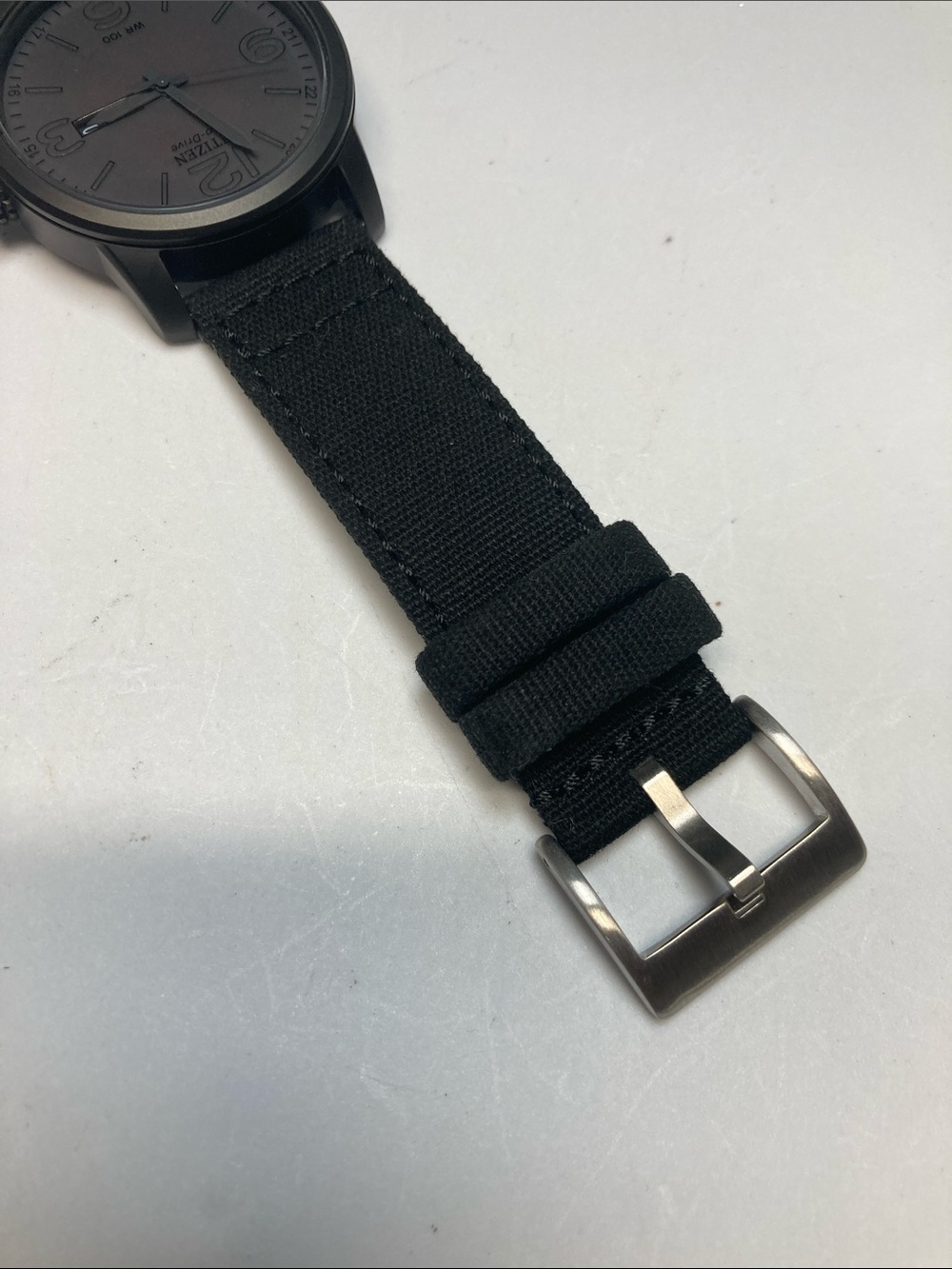 Citizen E101-S064783, eco drive, Blacked out Dial, Black Barton Canvas Strap - Picture 6 of 15